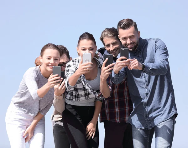 Närbild Vänner Eleverna Göra Selfie — Stockfoto