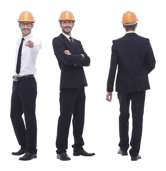 一个戴着橙色头盔的合格建筑师 — 图库照片