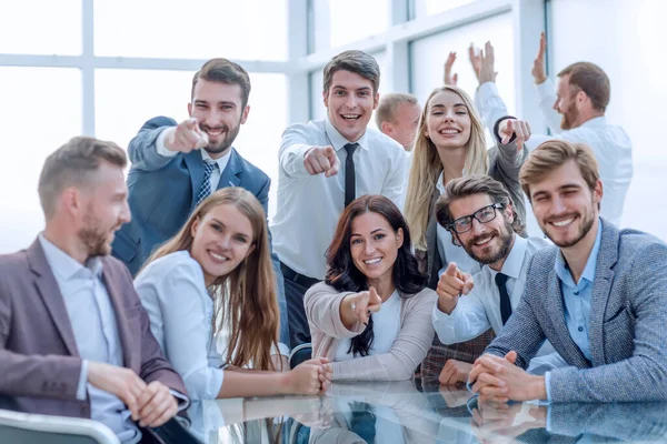Group Young Employees Pointing You — Stock Photo, Image