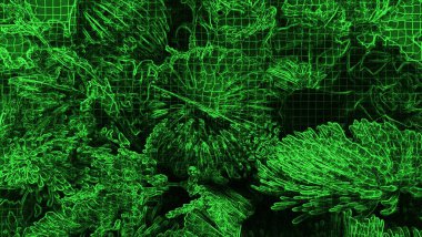 Bir kare matris içinde farklı bitki ve çiçeklerden oluşan bir buket.