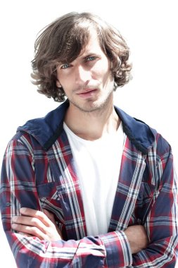 portre. şık bir ekose gömlekli adam. yakın çekim.