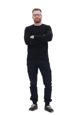 gözlüklü ciddi sakallı adam. beyaz izole