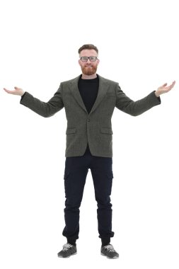 Tam gelişim. Dost canlısı iş adamı. beyaz üzerine izole