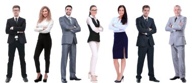 Sıraya dizilmiş başarılı iş adamları grubu.