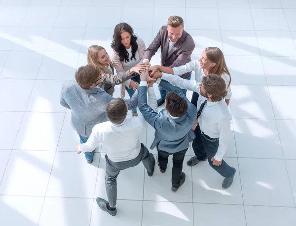 Top View Successful Business Team Standing Circle Hands — ストック写真