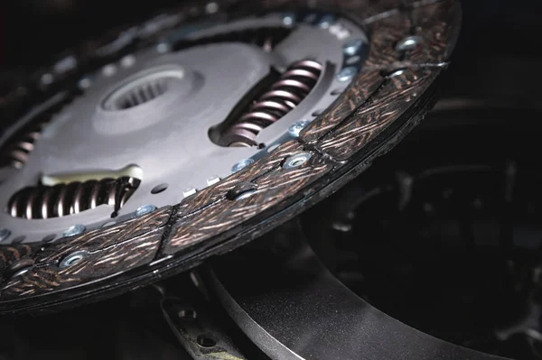 Close Clutch Disc Car Lies Metal Parts Contrast Shot — Stok fotoğraf