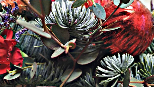 新年的花束 植物的枝条和装饰 — 图库照片