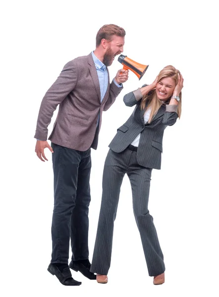 stock image in full growth. angry boss yells at employee .