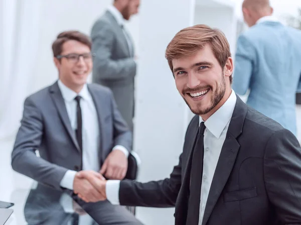 Happy Entrepreneur Shaking Hands His Business Partner — Stock Photo, Image