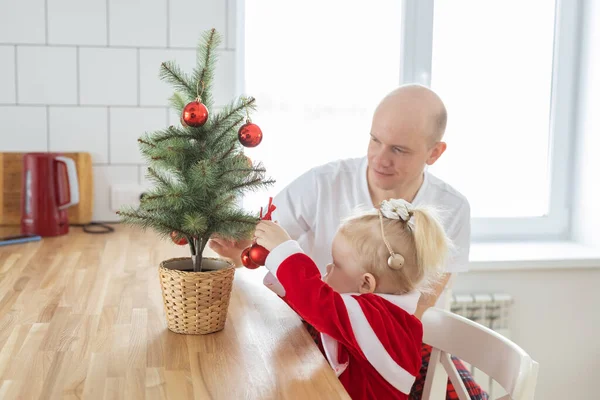 Child Cochlear Implant Hearing Aid Having Fun Father Small Christmas — Stock Photo, Image