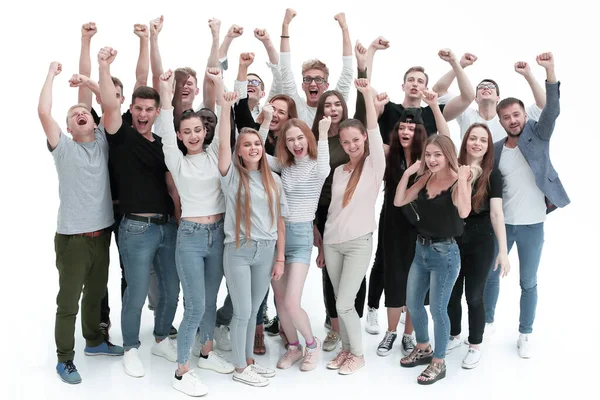 Амбициозная Команда Молодых Людей Поднятыми Руками — стоковое фото