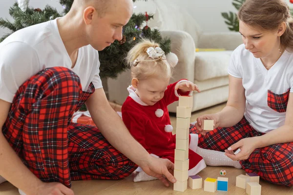 Toddler Child Cochlear Implant Plays Parents Christmas Tree Deafness Innovating — Stock Photo, Image