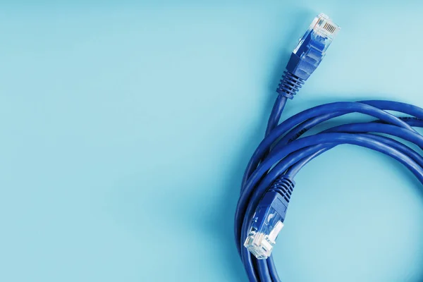 Coil Internet Network Cable Data Transmission Blue Background — Fotografia de Stock