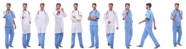 Panoramakollage Grupp Läkare Isolerad Vitt — Stockfoto