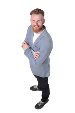 üst görünüm. gülümseyen iş adamı kameraya bakıyor