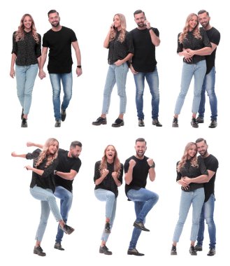 Güzel genç bir çiftin fotoğraf kolajı.