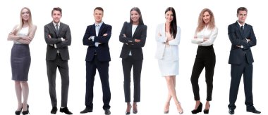 Sıraya dizilmiş başarılı iş adamları grubu.