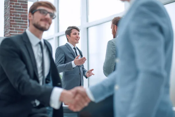 Happy Young Businessman Shaking Hands His Business Partner — Stock Photo, Image