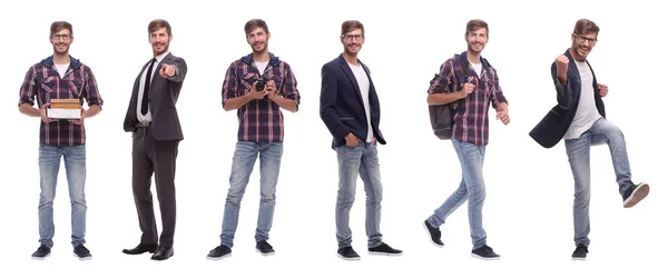 Collage Fotografico Successo Moderno Giovane Uomo Isolato Bianco — Foto Stock