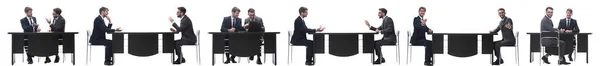 Üzleti Kollégák Megvitatják Hogy Ülés Asztalnál — Stock Fotó