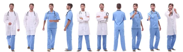 Panoramiczna Grupa Kolażu Lekarzy Medycyny Izolowany Białym — Zdjęcie stockowe