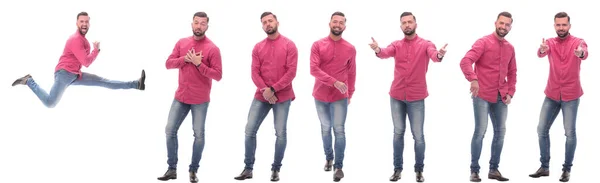 Collage Von Fotos Eines Modernen Mannes Roten Hemd — Stockfoto