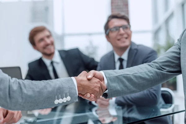 Handshake Business People Blurred Office Background — Stock Photo, Image