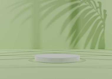 Basit, Bir Beyaz Silindir Podyumu ile Asgari 3D Hazırlama Kompozisyonu ya da Soyut Gölge Işığı, Ürün Görünümü için Pastel Sarı Arkaplan.