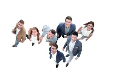 Üst tabaka. Bir grup mutlu genç insan.