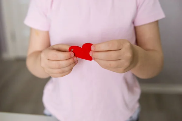 Blogcu Bir Kız Sevgililer Günü Için Kalp Şeklinde Keçeli Kalem — Stok fotoğraf