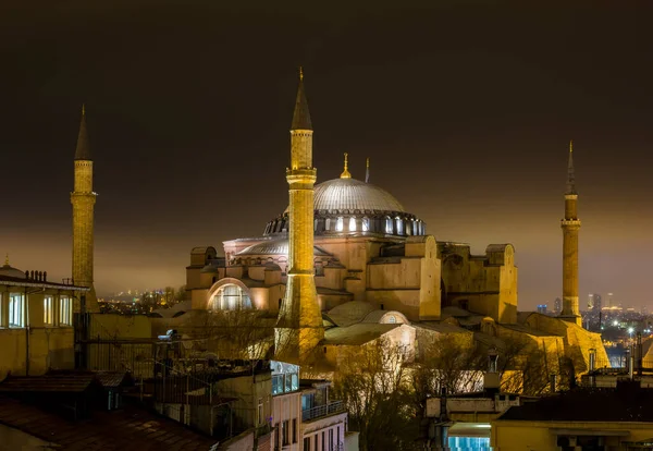 Nattutsikt Över Hagia Sophia Viktigaste Och Mest Besökta Monumenten Istanbul — Stockfoto