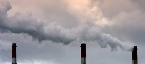 Air Pollution Smoke Coming Three Factory Chimneys — Stockfoto