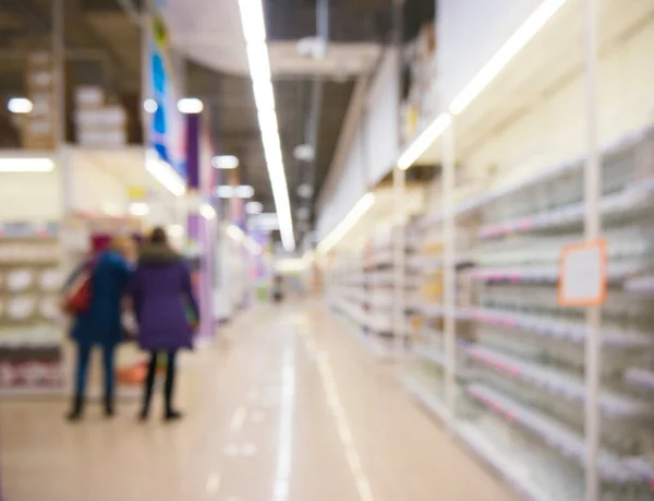 Abstract Blurred Supermarket Aisle Colorful Shelves — Stock Photo, Image
