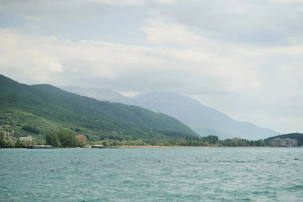 Vista Belo Lago Ohrid Cidade Ohrid Macedónia Norte — Fotografia de Stock