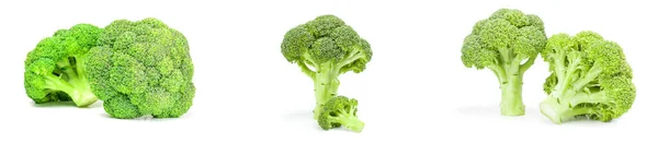 Collage Fresh Green Broccoli White Background — Stock Photo, Image