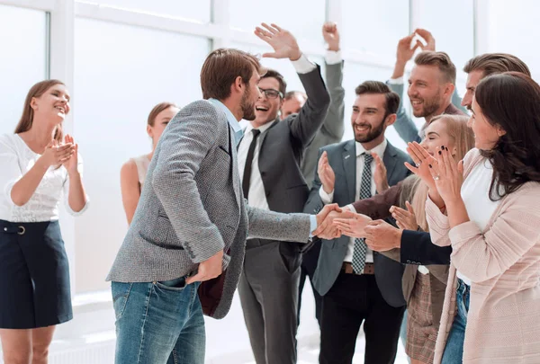 Young Business Team Welcoming Leader Success Concept — Stock Photo, Image