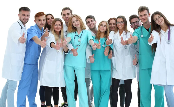 Vista Superior Grupo Médicos Sorridentes Apontando Para Você — Fotografia de Stock