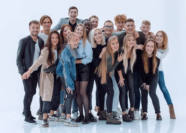 Full Tillväxt Grupp Glada Ungdomar Som Står Tillsammans — Stockfoto