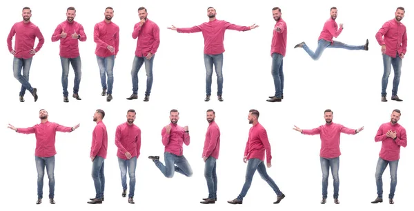 Collage Von Fotos Eines Emotionalen Mannes Roten Hemd — Stockfoto