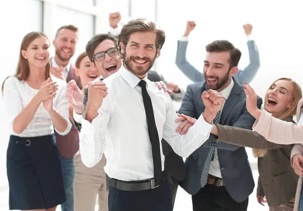 Feliz Equipo Negocios Aplaudiendo Jefe Concepto Éxito — Foto de Stock