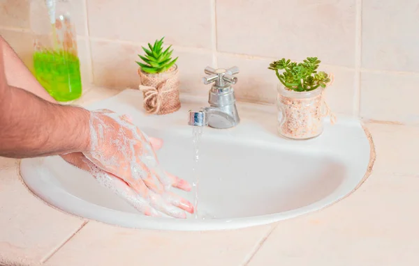 Close Person Washing Hands Soap Concept Correct Hand Washing Ways — Stock fotografie
