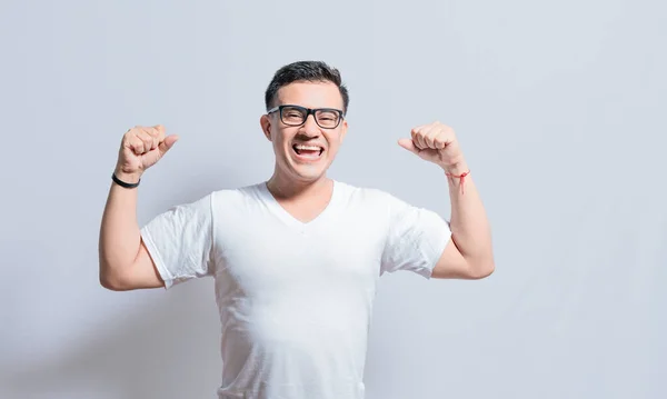 Person Happy Face Raising Arms Victory Gesture Isolated Winner Person — Stockfoto