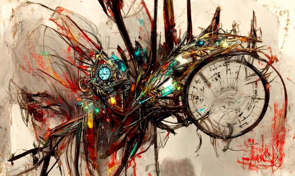 Сколько Времени Abstract Clock Painting — стоковое фото