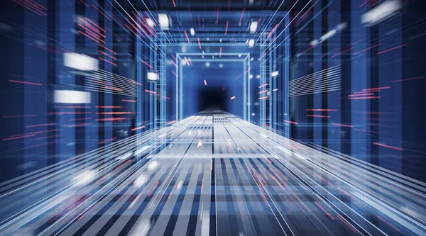 Digital Cyberspace Sci Concept Tunnel Rendering — Foto de Stock