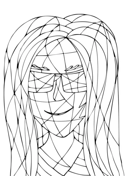 Coloring Page Fantasy Woman Hand Drawn Stained Glass Portrait — Stock fotografie