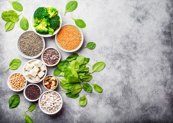 Vegan protein sources - ingredients served in bowls