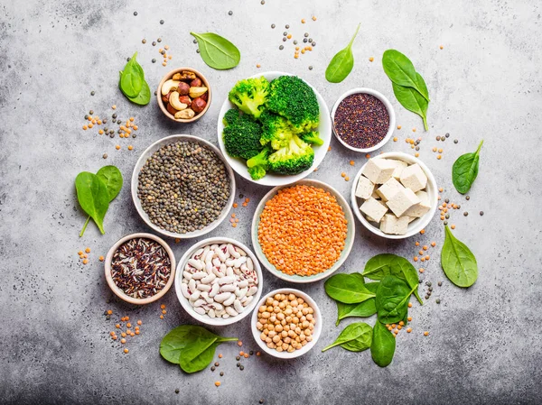 Vegan protein sources - ingredients served in bowls