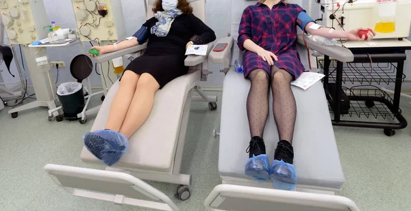 Freiwillige Die Dem Coronavirus Covid Erkrankt Sind Spenden Blut — Stockfoto