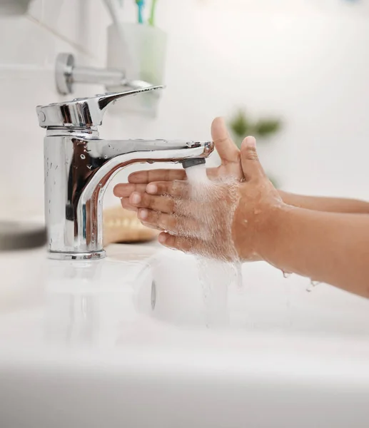 Rinsing Germs Away Closeup Shot Unrecognisable Little Boy Washing His —  Fotos de Stock