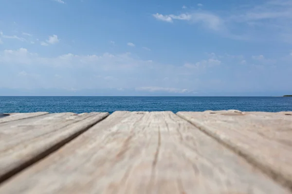Wooden Planks Pier Blue Sea Top Water — Stock Photo, Image